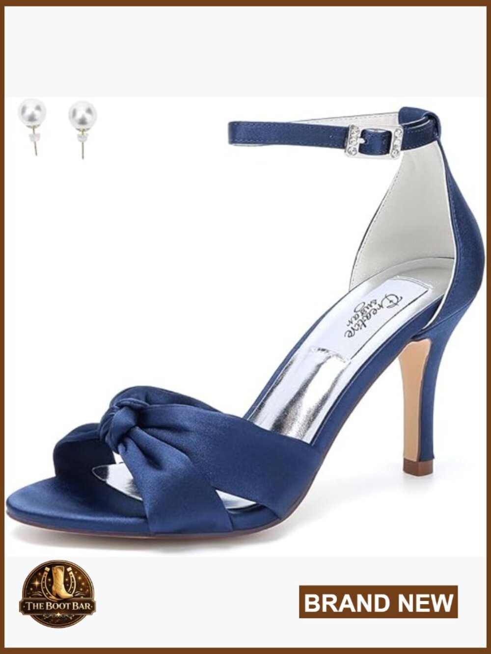 Satin High Heel Sandals Bowknot Strappy Wedding Party Shoes Pearl Earrings